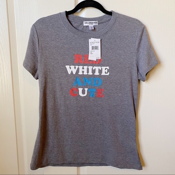 Sub_Urban Riot Patriotic Red White And Cute T-Shirt XS NWT - Picture 2 of 5